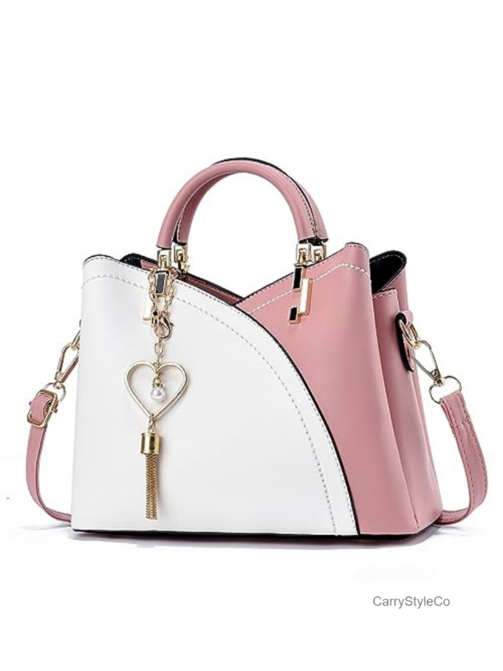 Faux Leather Small Satchel Purse Crossbody Shoulder Bag with Metal Pendant